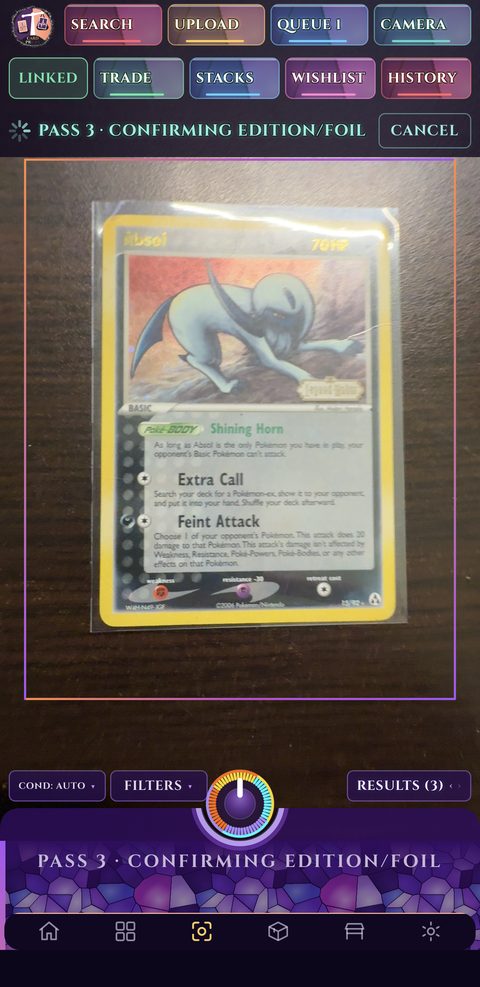 Scanner pass 3 — confirming edition and foil on an Absol