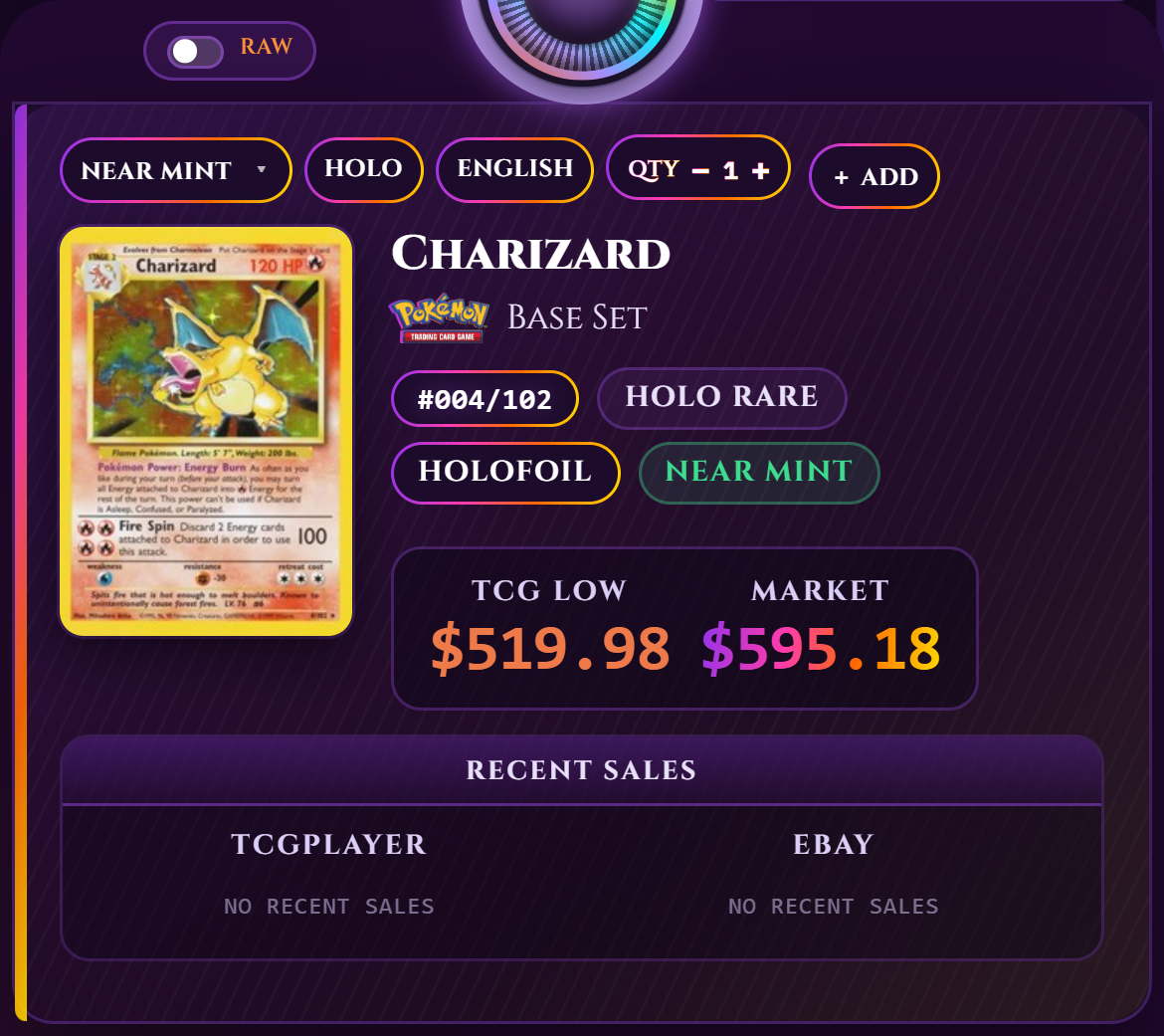 Card Prices live scanner on a phone — scan a card, get the exact-variant price instantly